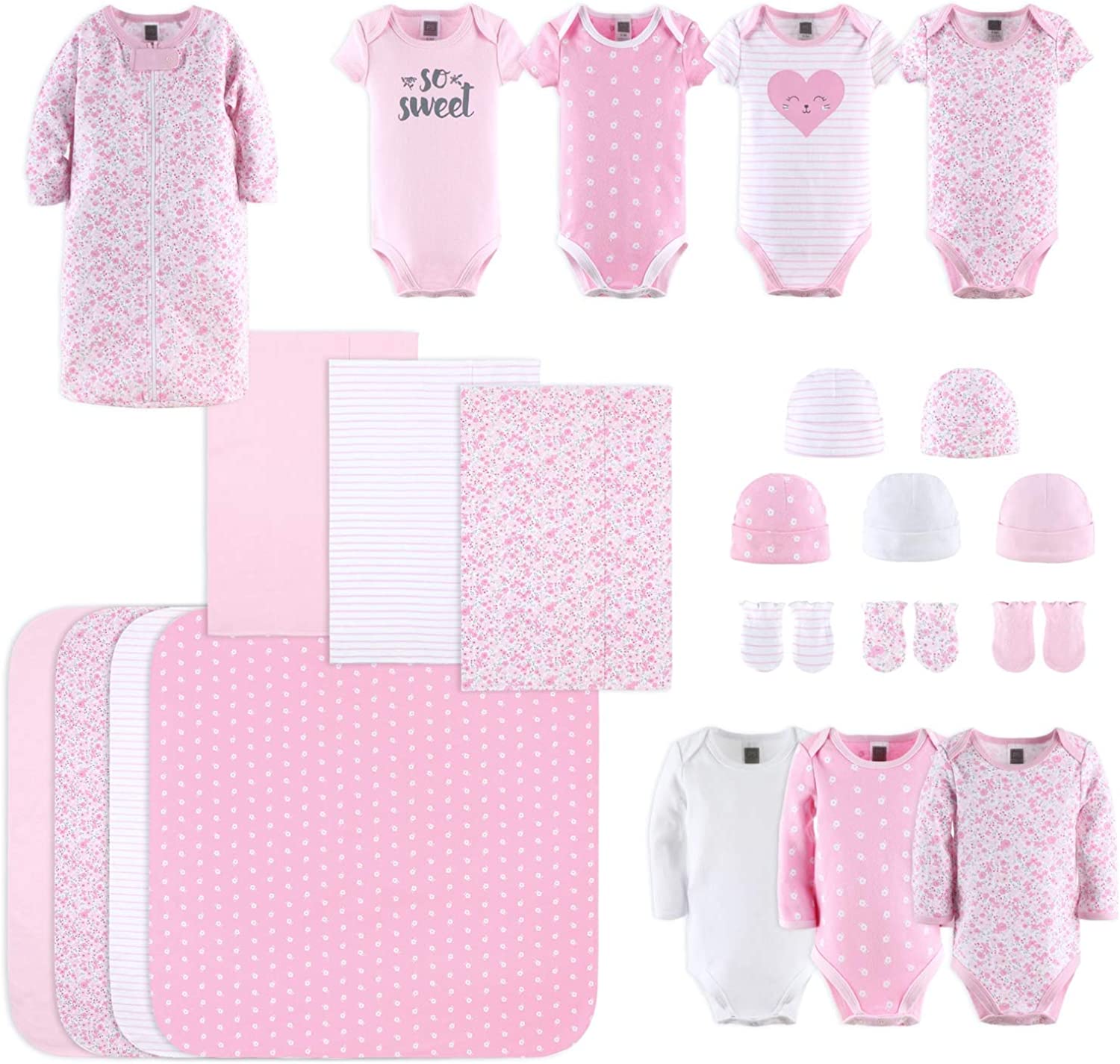 230816074520629_1 The Peanutshell Newborn Layette Gift Set for Baby Girls - 23 Piece Newborn Girl Clothes & Accessories Set - Fits Newborn to 3 Months - Floral - Image 1